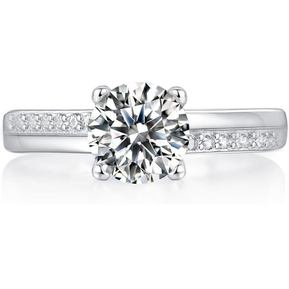 1 Carat High-Carbon Diamond Engagement 14K White Gold Vermeil Ring Sz 8 New